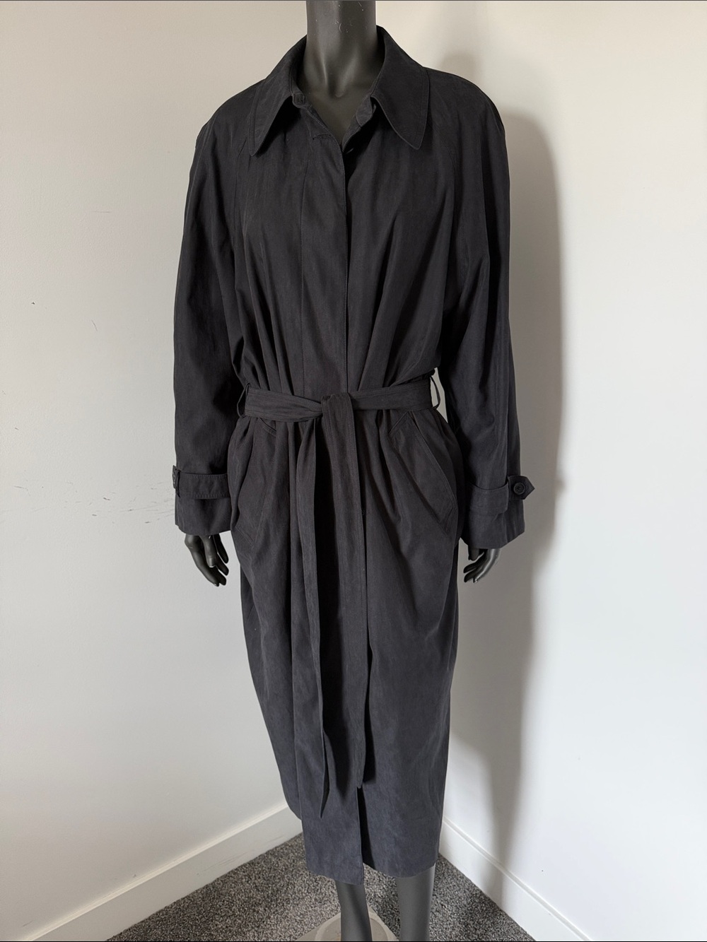 147. EastWest Woman Vintage Belted Trench Coat Black Plus Size 2XL